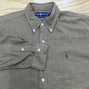Vintage 90s Ralph Lauren Glen Plaid Flannel Shirt Size Large Preppy Huckberry
